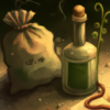 DALL·E generated image of A bottle of alcohol and a bag of fertilizer telling each other stories, digital art